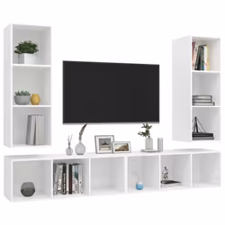 vidaXL Mobile TV a Parete 4 pz Bianco in Truciolato - Vista aggiuntiva 3