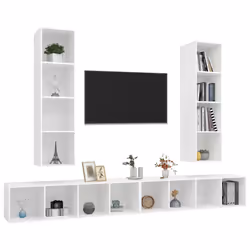 vidaXL Mobile TV a Parete 4 pz Bianco in Truciolato - Vista aggiuntiva 3
