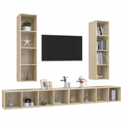 vidaXL Mobile TV a Parete 4 pz Rovere Sonoma in Legno Multistrato - Vista aggiuntiva 3