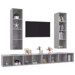 vidaXL Mobile TV a Parete 4 pz Grigio Cemento in Legno Multistrato - Vista aggiuntiva 3