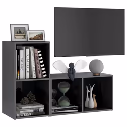 vidaXL Mobili TV 2 pz Grigio Lucido 72x35x36,5 cm in Legno Multistrato - Vista aggiuntiva 3