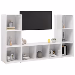 vidaXL Mobili TV 3 pz Bianchi 107x35x37 cm in Legno Multistrato - Vista aggiuntiva 3