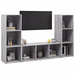 vidaXL Mobili TV 3 pz Grigio Cemento 107x35x37 cm in Legno Multistrato - Vista aggiuntiva 3