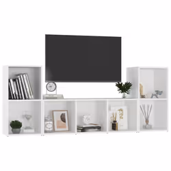 vidaXL Set Mobili Porta TV 3 pz Bianco in Legno Multistrato - Vista aggiuntiva 3
