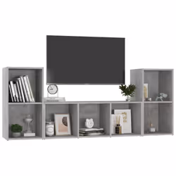 vidaXL Set Mobile TV 3 pz Grigio Cemento in Legno Multistrato - Vista aggiuntiva 3