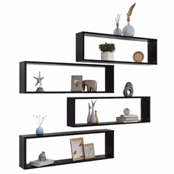 vidaXL Mensole Parete a Cubo 4 pz Nere 100x15x30 cm Legno Multistrato - Vista aggiuntiva 3