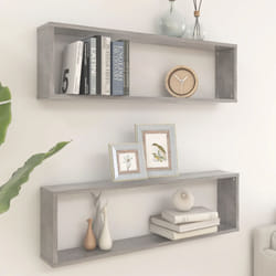 vidaXL Mensole Parete Cubo 2pz Grigio Cemento 100x15x30 cm Multistrato