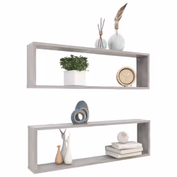 vidaXL Mensole Parete Cubo 2pz Grigio Cemento 100x15x30 cm Multistrato - Vista aggiuntiva 3