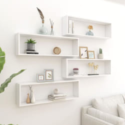 Mensole Parete a Cubo 4pz Bianco Lucido 100x15x30cm Multistrato