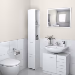 In questo mobiletto da bagno, dallo stile semplice, potete riporre tanti elementi essenziali, come asciugamani, carta igienic ...