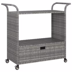 vidaXL Carrello da Bar con Cassetto Grigio 100x45x97 cm in Polyrattan - Vista aggiuntiva 2