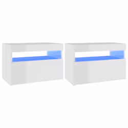 vidaXL Comodini con Luci LED 2 pz Bianco Lucido 60x35x40 cm - Vista aggiuntiva 2