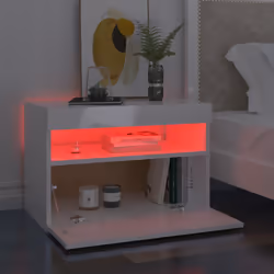 vidaXL Comodini con Luci LED 2 pz Bianco Lucido 60x35x40 cm - Vista aggiuntiva 3