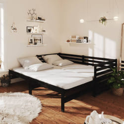 Letto matrimoniale, Dormeuse Estraibile Nera in Massello di Pino 2x(90x200) cm Vidaxl
