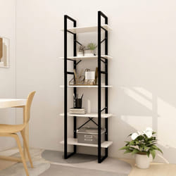 Libreria a 5 ripiani in legno e metallo design moderno 60x30x175cm vari colori colore : Bianco