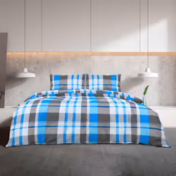 vidaXL Set Copripiumino Blu e Grigio 240x220 cm in Cotone - Vista aggiuntiva 3