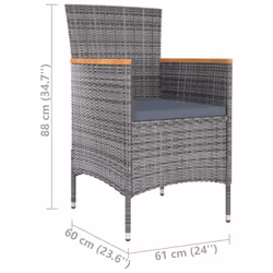 VidaXL 316696 sedia da esterno Terrazzo Seduta imbottita Legno di acacia, Poliestere, Rattan sintetico, Acciaio Grigio - Vista aggiuntiva 7