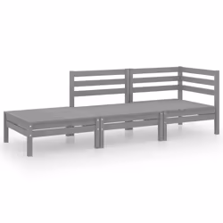 vidaXL Set Divani da Giardino 3 pz Grigio in Legno Massello di Pino - Vista aggiuntiva 2