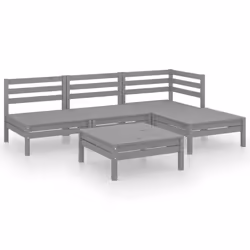 vidaXL Set Salotto da Giardino 5 pz in Legno Massello di Pino Grigio - Vista aggiuntiva 2