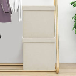 Pouf con Contenitore Pieghevoli 2 pz Bianco Crema in Simil Lino Vidaxl 48148