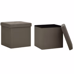 vidaXL Pouf con Contenitore Pieghevoli 2 pz Marroni in Simil Lino - Vista aggiuntiva 2