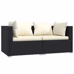 vidaXL Set Divani da Giardino 3 pz con Cuscini in Polyrattan Nero - Vista aggiuntiva 3