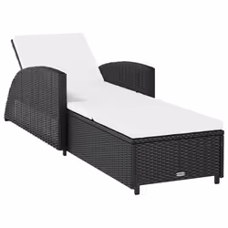 vidaXL Lettino Prendisole con Cuscino Bianco Crema in Polyrattan Nero - Vista aggiuntiva 2