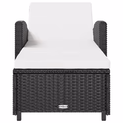 vidaXL Lettino Prendisole con Cuscino Bianco Crema in Polyrattan Nero - Vista aggiuntiva 3