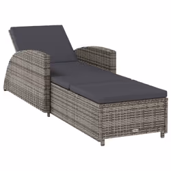 vidaXL Lettino Prendisole con Cuscino Grigio Scuro Polyrattan Grigio - Vista aggiuntiva 2