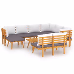 vidaXL Set Divani da Giardino 9 pz con Cuscini in Massello di Acacia - Vista aggiuntiva 2