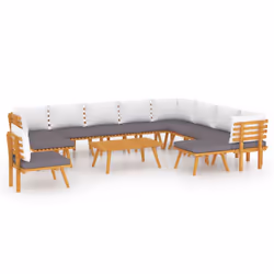 vidaXL Set Divani da Giardino 12 pz con Cuscini in Massello di Acacia - Vista aggiuntiva 2