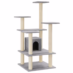 vidaXL Albero per Gatti con Tiragraffi in Sisal Grigio Chiaro 110 cm - Vista aggiuntiva 2