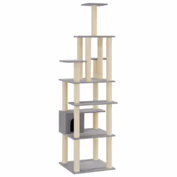 vidaXL Albero per Gatti con Tiragraffi in Sisal Grigio Chiaro 183 cm - Vista aggiuntiva 2