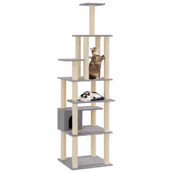 vidaXL Albero per Gatti con Tiragraffi in Sisal Grigio Chiaro 183 cm - Vista aggiuntiva 3