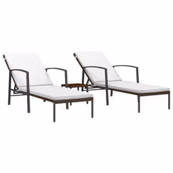 vidaXL Lettini Prendisole 2 pz con Tavolo in Polyrattan Marrone - Vista aggiuntiva 2