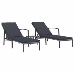 vidaXL Lettini Prendisole 2 pz con Tavolo in Polyrattan Grigio - Vista aggiuntiva 2