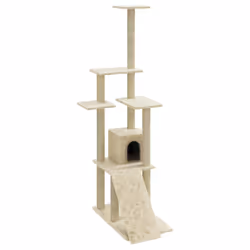 vidaXL Albero per Gatti con Tiragraffi in Sisal Crema 155 cm - Vista aggiuntiva 2