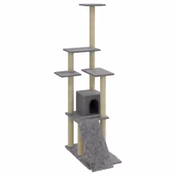 vidaXL Albero per Gatti con Tiragraffi in Sisal Grigio Chiaro 155 cm - Vista aggiuntiva 2