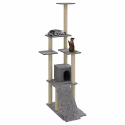 vidaXL Albero per Gatti con Tiragraffi in Sisal Grigio Chiaro 155 cm - Vista aggiuntiva 3