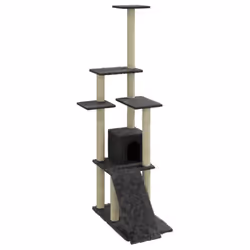 vidaXL Albero per Gatti con Tiragraffi in Sisal Grigio Scuro 155 cm - Vista aggiuntiva 2