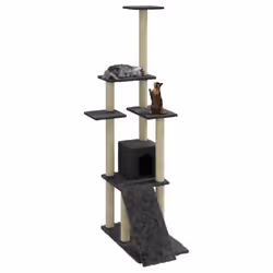 vidaXL Albero per Gatti con Tiragraffi in Sisal Grigio Scuro 155 cm - Vista aggiuntiva 3