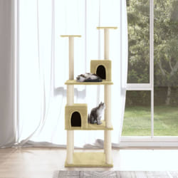 Tiragraffi per gatti, Albero per Gatti con Tiragraffi in Sisal Crema 141 cm Vidaxl