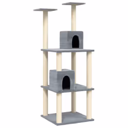 vidaXL Albero per Gatti con Tiragraffi in Sisal Grigio Chiaro 141 cm - Vista aggiuntiva 2