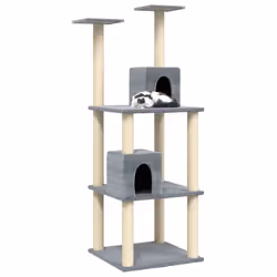 vidaXL Albero per Gatti con Tiragraffi in Sisal Grigio Chiaro 141 cm - Vista aggiuntiva 3