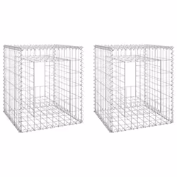 vidaXL Cesti a Gabbione a Torre 2 pz 50x50x60 cm in Ferro - Vista aggiuntiva 2