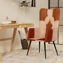 Poltrona, Sedia Poltroncina Wingback Marrone e Bianca in Vera Pelle vidaXL