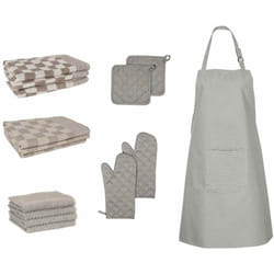 Set Strofinacci 15 pz con Guanti Forno e Presine Cotone Grigio Vidaxl 31916