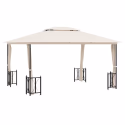 vidaXL Gazebo con Teli Laterali e Doppio Tetto 3x4 m Crema - Vista aggiuntiva 2