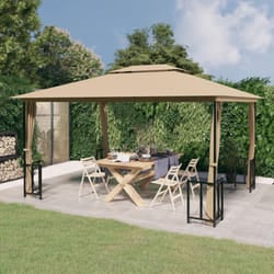 Vidaxl - Gazebo con Teli Laterali e Doppio Tetto 3x4 m Tortora