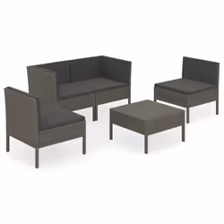 vidaXL Set Divani da Giardino 5 pz con Cuscini in Polyrattan Grigio - Vista aggiuntiva 2